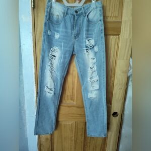 Light blue distressed jeans